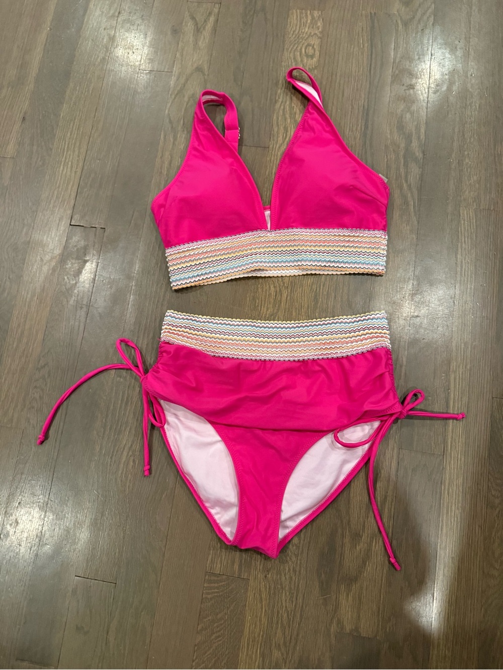 Hot Pink Two-Piece Bikini Set with Crochet Waistband size medium